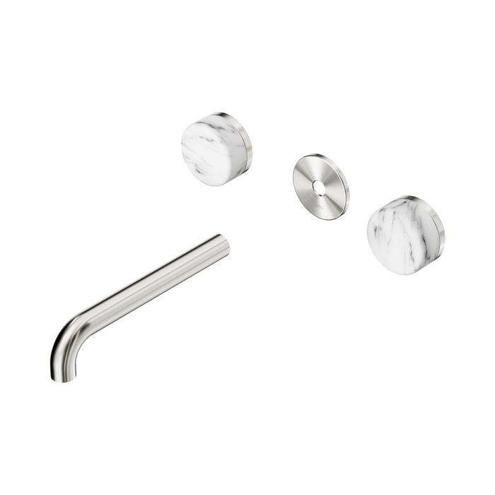 Nero Serenity Wall Basin Set 185mm Spout With Arabescato Corchia Handle Trim Kit Only - Brushed Nickel