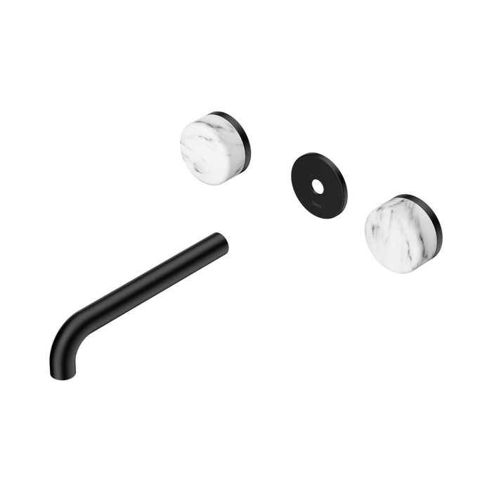 Nero Serenity Wall Basin Set 185mm Spout With Arabescato Corchia Handle Trim Kit Only - Matte Black
