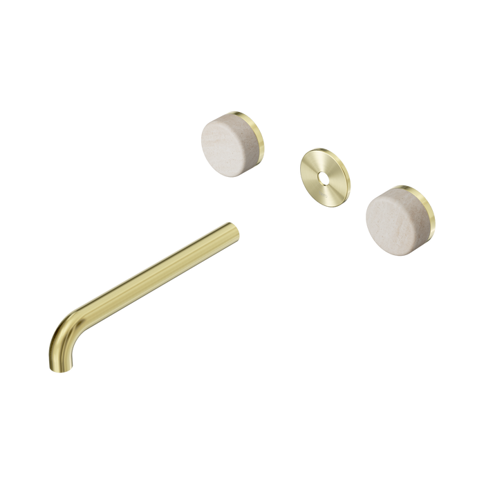 Nero Serenity Wall Basin Set 220mm Spout With Rome Travertine Handle Trim Kit Only - Brushed Gold