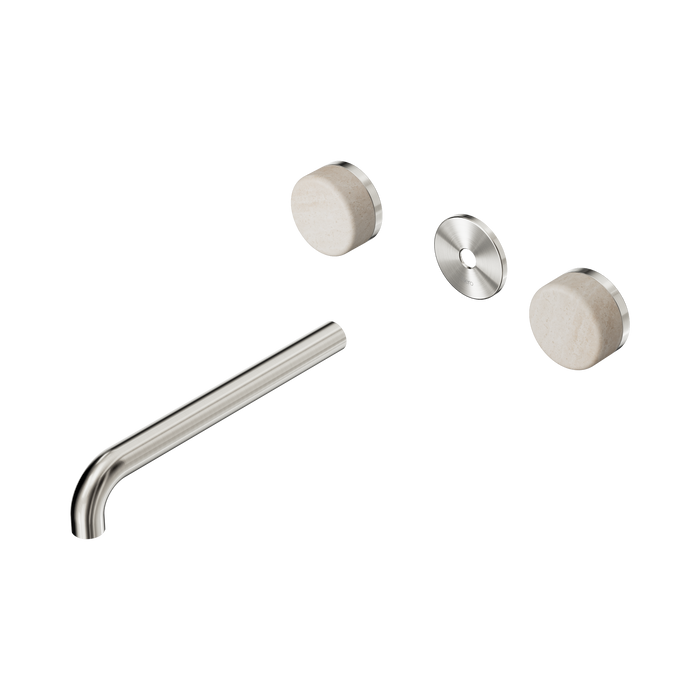 Nero Serenity Wall Basin Set 220mm Spout With Rome Travertine Handle Trim Kit Only - Brushed Nickel