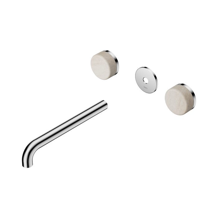 Nero Serenity Wall Basin Set 220mm Spout With Rome Travertine Handle Trim Kit Only - Chrome