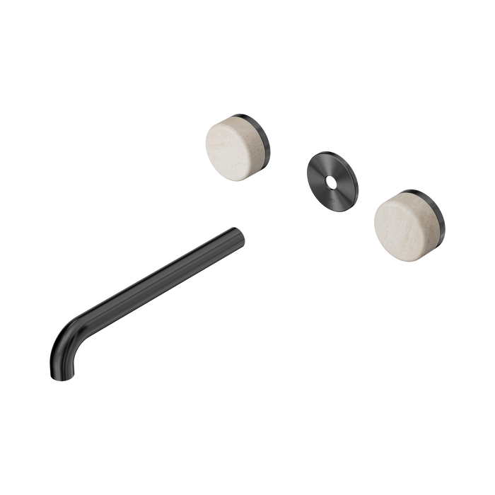 Nero Serenity Wall Basin Set 220mm Spout With Rome Travertine Handle Trim Kit Only - Gun Metal