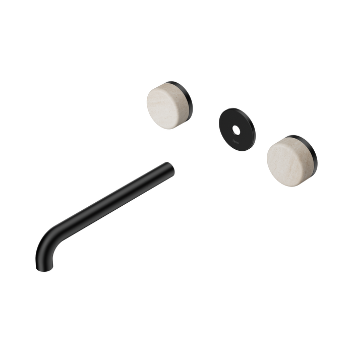 Nero Serenity Wall Basin Set 220mm Spout With Rome Travertine Handle Trim Kit Only - Matte Black