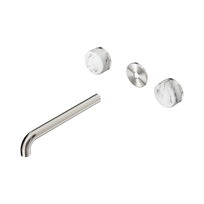 Nero Serenity Wall Basin Set 220mm Spout With Arabescato Corchia Handle Trim Kit Only - Brushed Nickel