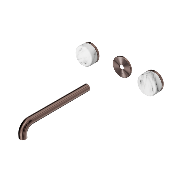 Nero Serenity Wall Basin Set 220mm Spout With Arabescato Corchia Handle Trim Kit Only - Brushed Bronze
