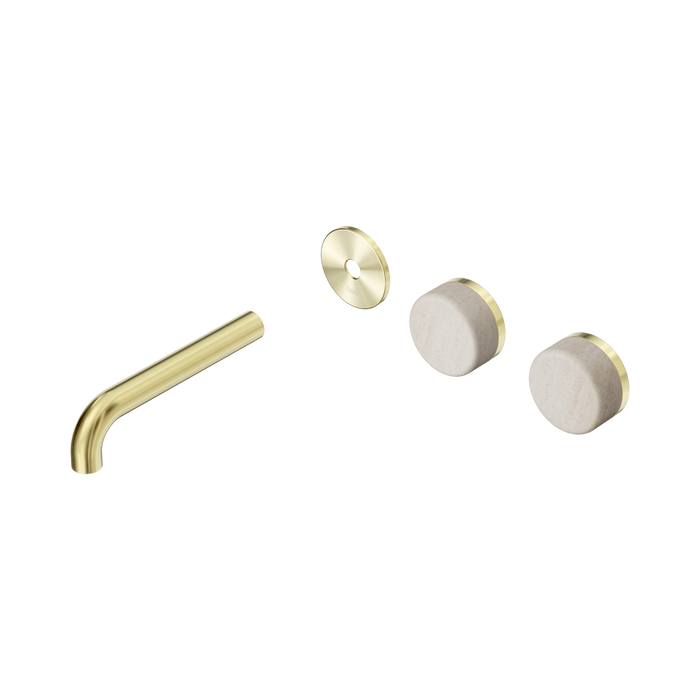 Nero Serenity Wall Basin Set 160mm Offset Spout With Rome Travertine Handle Trim Kit Only - Brushed Gold