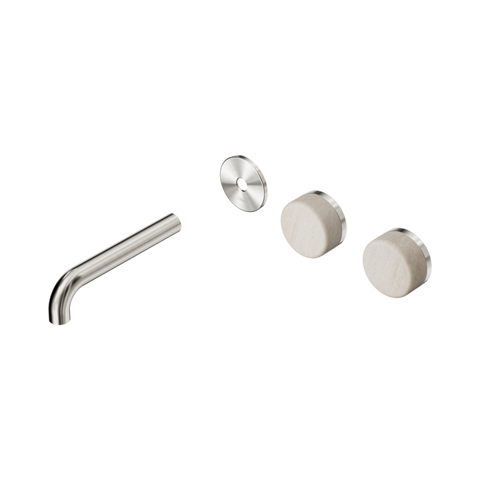 Nero Serenity Wall Basin Set 160mm Offset Spout With Rome Travertine Handle Trim Kit Only - Brushed Nickel
