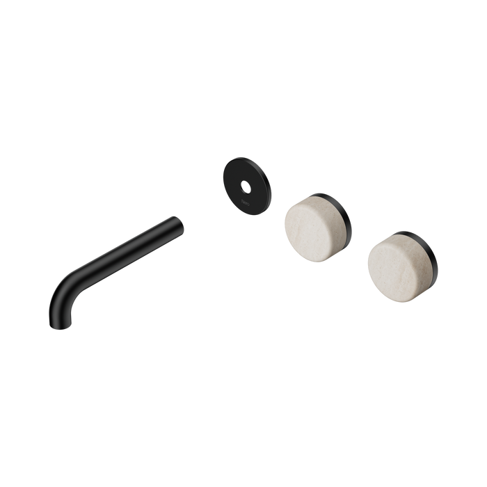 Nero Serenity Wall Basin Set 160mm Offset Spout With Rome Travertine Handle Trim Kit Only - Matte Black