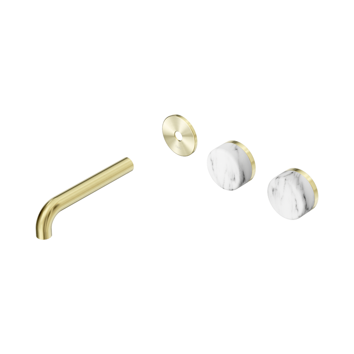 Nero Serenity Wall Basin Set 160mm Offset Spout With Arabescato Corchia Handle Trim Kit Only - Brushed Gold