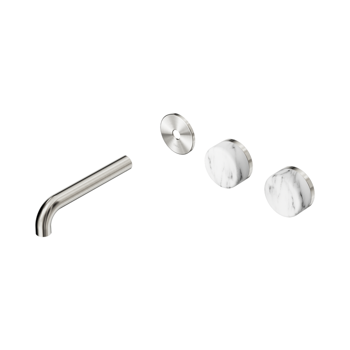 Nero Serenity Wall Basin Set 160mm Offset Spout With Arabescato Corchia Handle Trim Kit Only - Brushed Nickel