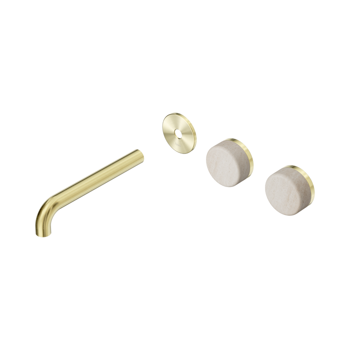 Nero Serenity Wall Basin Set 185mm Offset Spout With Rome Travertine Handle Trim Kit Only - Brushed Gold