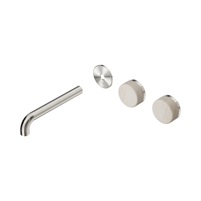 Nero Serenity Wall Basin Set 185mm Offset Spout With Rome Travertine Handle Trim Kit Only - Brushed Nickel