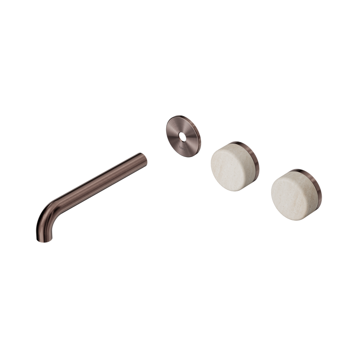 Nero Serenity Wall Basin Set 185mm Offset Spout With Rome Travertine Handle Trim Kit Only - Brushed Bronze