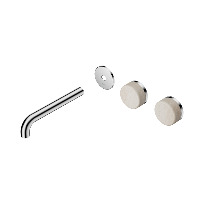 Nero Serenity Wall Basin Set 185mm Offset Spout With Rome Travertine Handle Trim Kit Only - Chrome