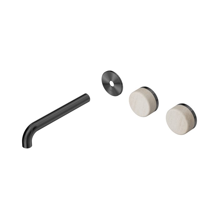 Nero Serenity Wall Basin Set 185mm Offset Spout With Rome Travertine Handle Trim Kit Only - Gun Metal