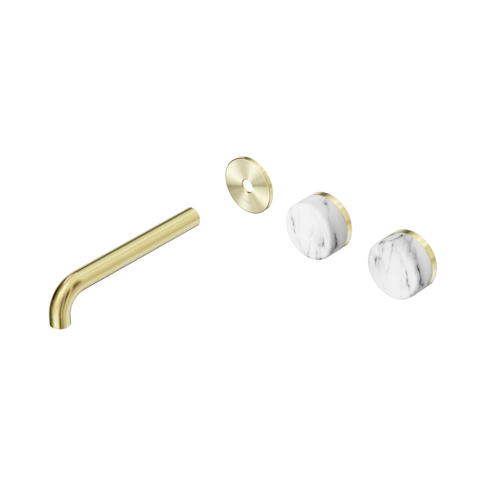 Nero Serenity Wall Basin Set 185mm Offset Spout With Arabescato Corchia Handle Trim Kit Only - Brushed Gold