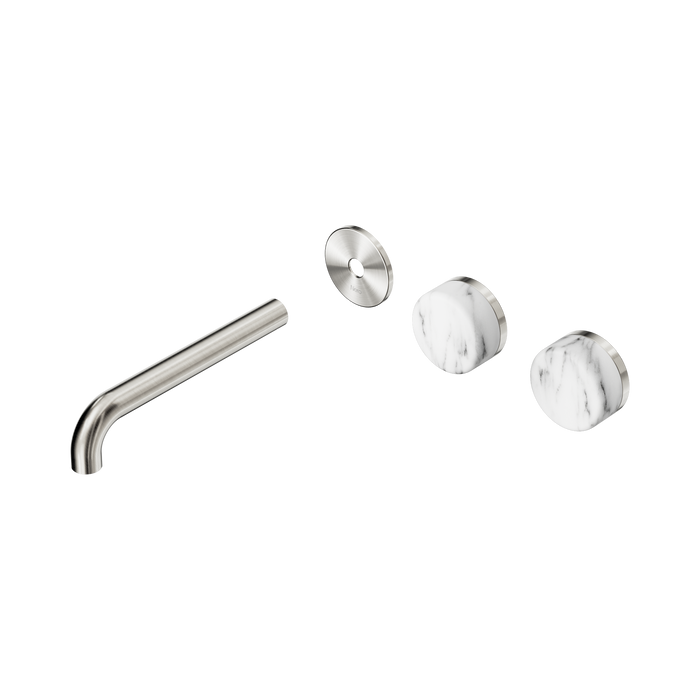 Nero Serenity Wall Basin Set 185mm Offset Spout With Arabescato Corchia Handle Trim Kit Only - Brushed Nickel