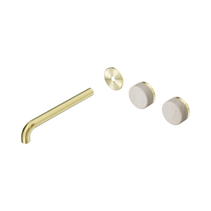Nero Serenity Wall Basin Set 220mm Offset Spout With Rome Travertine Handle Trim Kit Only - Brushed Gold