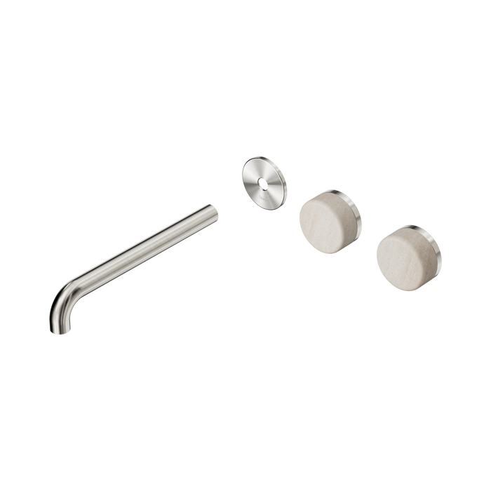 Nero Serenity Wall Basin Set 220mm Offset Spout With Rome Travertine Handle Trim Kit Only - Brushed Nickel