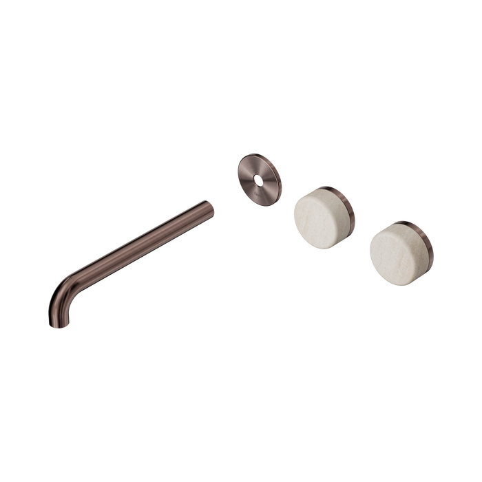 Nero Serenity Wall Basin Set 220mm Offset Spout With Rome Travertine Handle Trim Kit Only - Brushed Bronze