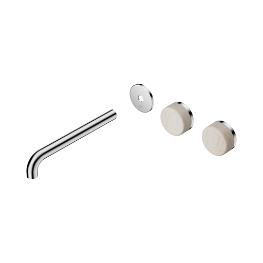Nero Serenity Wall Basin Set 220mm Offset Spout With Rome Travertine Handle Trim Kit Only - Chrome