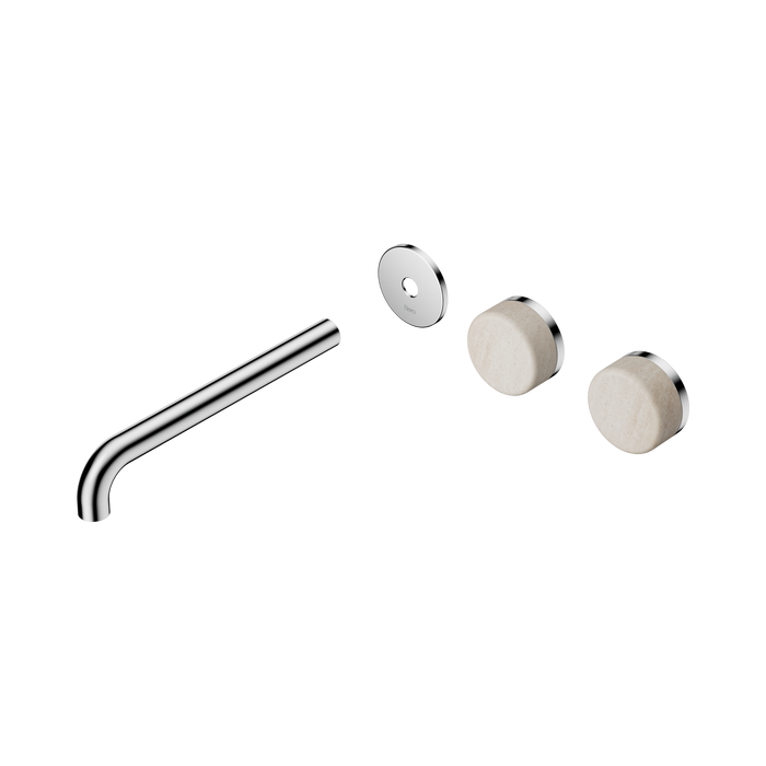 Nero Serenity Wall Basin Set 220mm Offset Spout With Rome Travertine Handle Trim Kit Only - Chrome