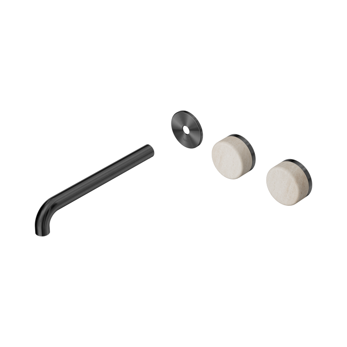 Nero Serenity Wall Basin Set 220mm Offset Spout With Rome Travertine Handle Trim Kit Only - Gun Metal