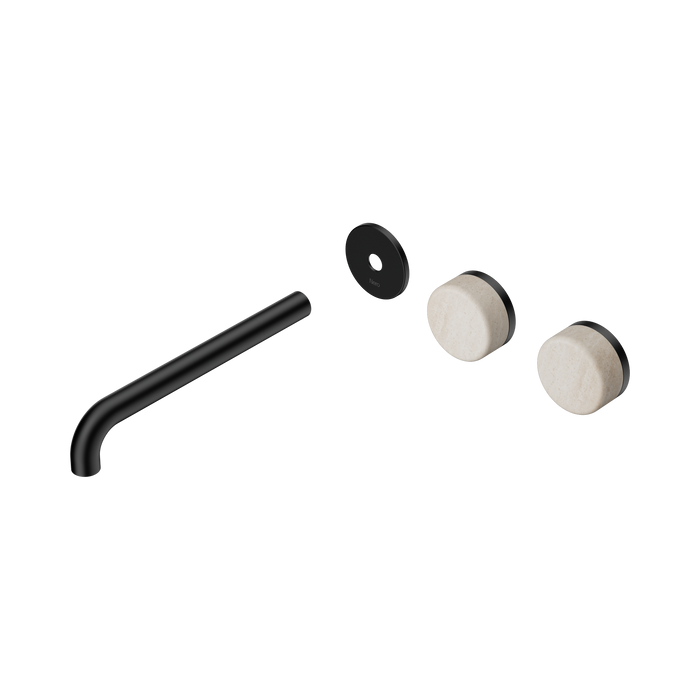 Nero Serenity Wall Basin Set 220mm Offset Spout With Rome Travertine Handle Trim Kit Only - Matte Black
