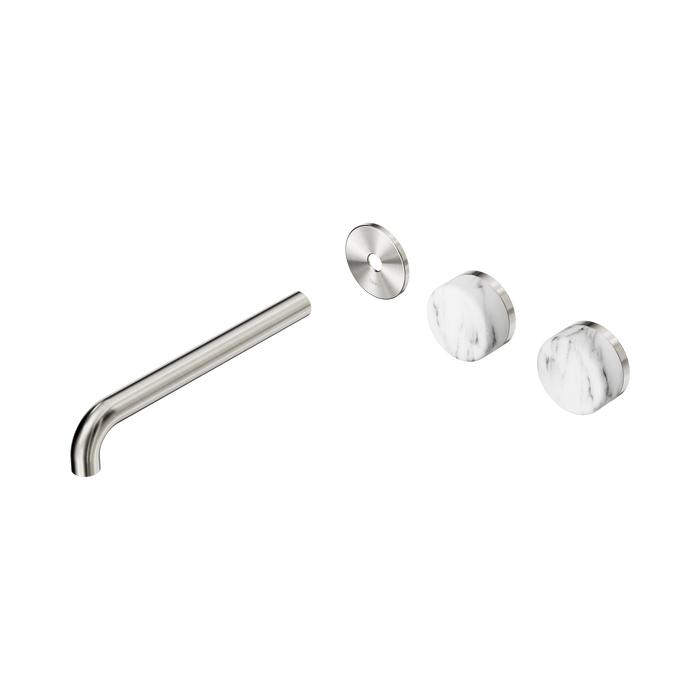 Nero Serenity Wall Basin Set 220mm Offset Spout With Arabescato Corchia Handle Trim Kit Only - Brushed Nickel