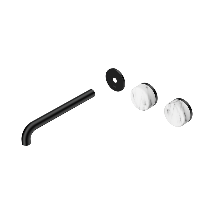 Nero Serenity Wall Basin Set 220mm Offset Spout With Arabescato Corchia Handle Trim Kit Only - Matte Black