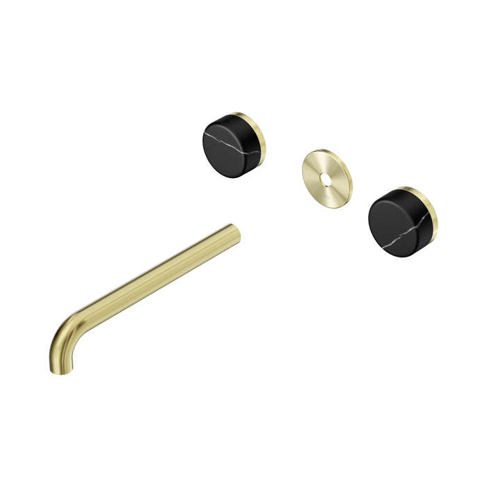 Nero Serenity Wall Basin Set 220mm Spout With Marquina Black Handle Trim Kit Only - Brushed Gold