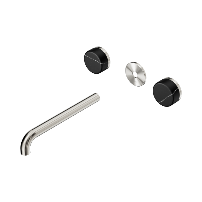 Nero Serenity Wall Basin Set 220mm Spout With Marquina Black Handle Trim Kit Only - Brushed Nickel