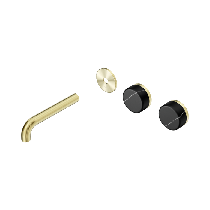 Nero Serenity Wall Basin Set 160mm Offset Spout With Marquina Black Handle Trim Kit Only - Brushed Gold