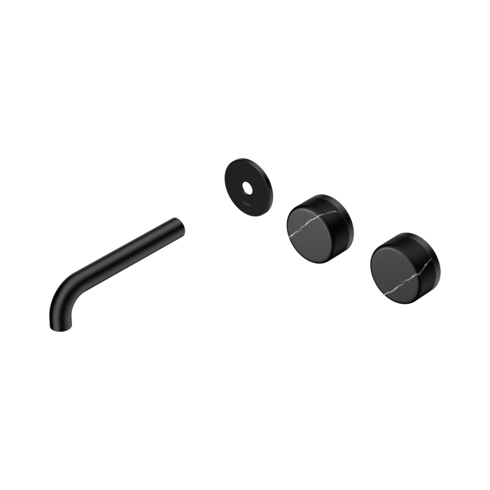 Nero Serenity Wall Basin Set 160mm Offset Spout With Marquina Black Handle Trim Kit Only - Matte Black