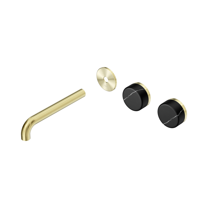 Nero Serenity Wall Basin Set 185mm Offset Spout With Marquina Black Handle Trim Kit Only - Brushed Gold