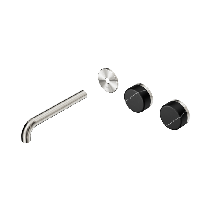 Nero Serenity Wall Basin Set 185mm Offset Spout With Marquina Black Handle Trim Kit Only - Brushed Nickel