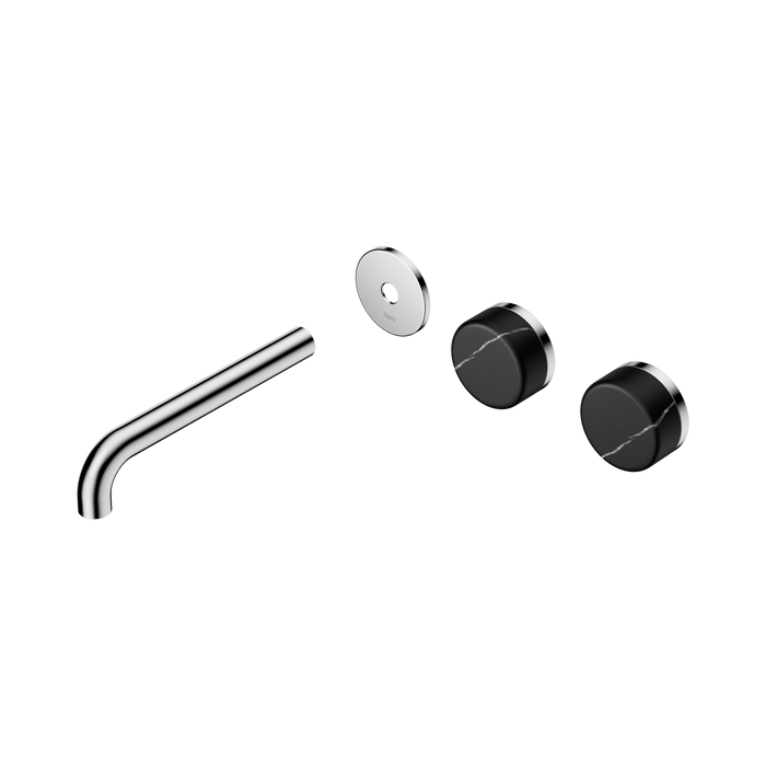 Nero Serenity Wall Basin Set 185mm Offset Spout With Marquina Black Handle Trim Kit Only - Chrome
