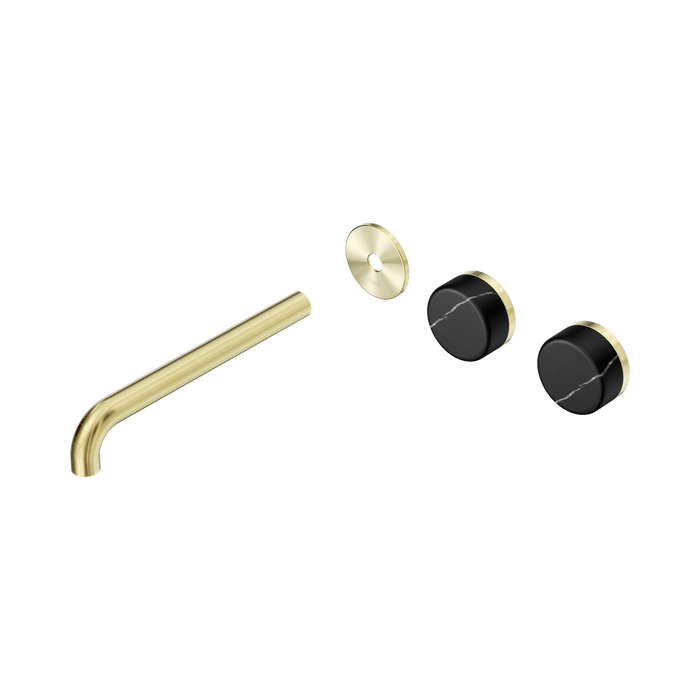 Nero Serenity Wall Basin Set 220mm Offset Spout With Marquina Black Handle Trim Kit Only - Brushed Gold