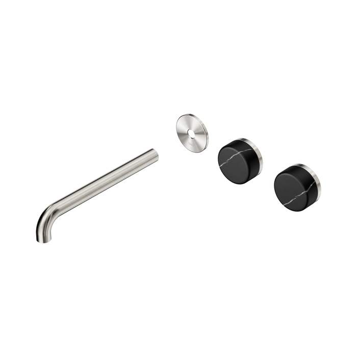 Nero Serenity Wall Basin Set 220mm Offset Spout With Marquina Black Handle Trim Kit Only - Brushed Nickel
