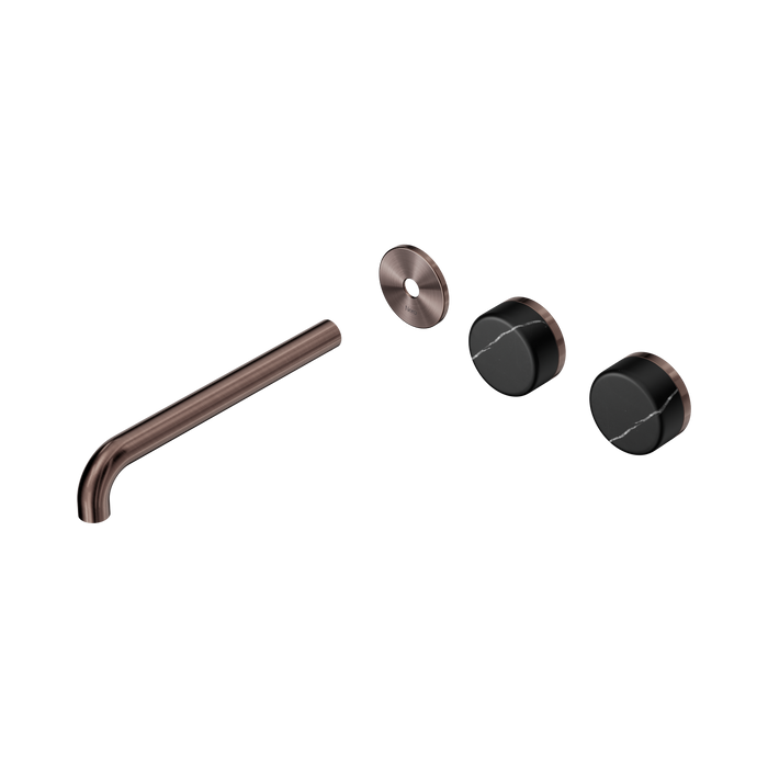 Nero Serenity Wall Basin Set 220mm Offset Spout With Marquina Black Handle Trim Kit Only - Brushed Bronze