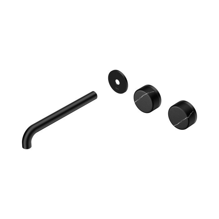 Nero Serenity Wall Basin Set 220mm Offset Spout With Marquina Black Handle Trim Kit Only - Matte Black