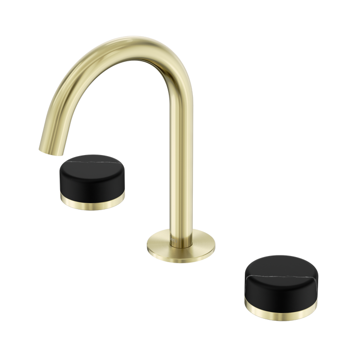 Nero Serenity Basin Set Arc Spout With Marquina Black Handle - Brushed Gold