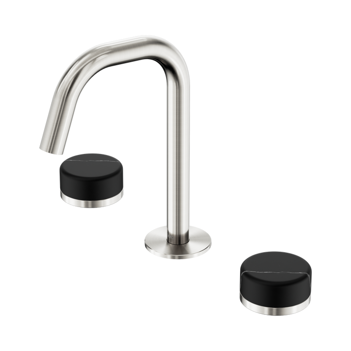 Nero Serenity Basin Set Edge Spout With Marquina Black Handle - Brushed Nickel