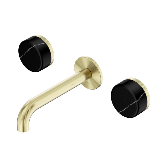 Nero Serenity Wall Basin Set 160mm Spout With Marquina Black Handle - Brushed Gold