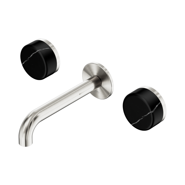 Nero Serenity Wall Basin Set 160mm Spout With Marquina Black Handle - Brushed Nickel