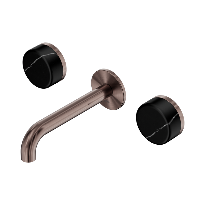 Nero Serenity Wall Basin Set 160mm Spout With Marquina Black Handle - Brushed Bronze