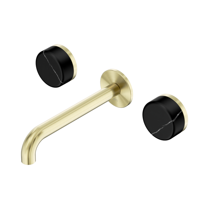 Nero Serenity Wall Basin Set 185mm Spout With Marquina Black Handle - Brushed Gold