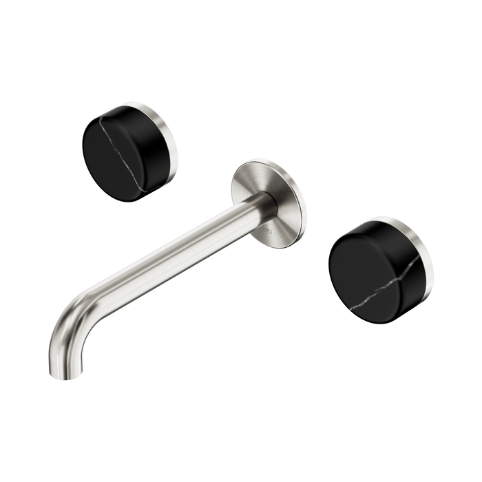 Nero Serenity Wall Basin Set 185mm Spout With Marquina Black Handle - Brushed Nickel