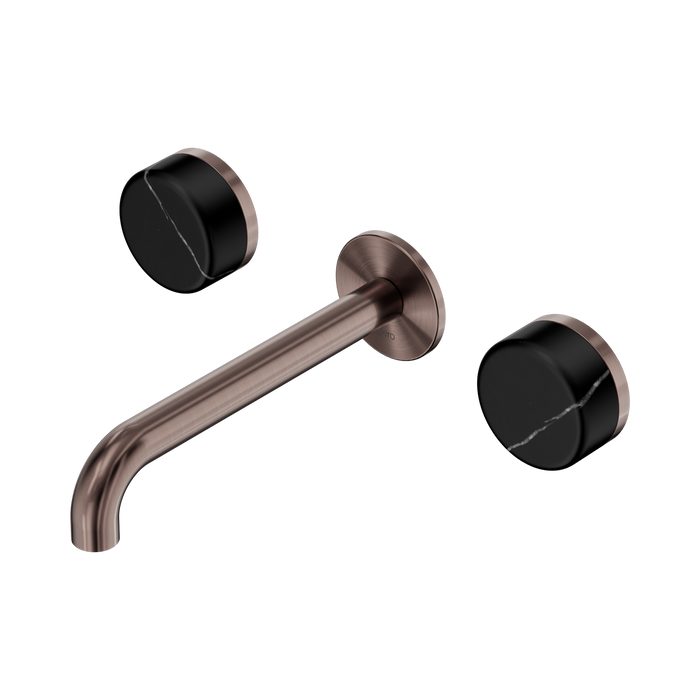 Nero Serenity Wall Basin Set 185mm Spout With Marquina Black Handle - Brushed Bronze