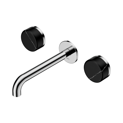 Nero Serenity Wall Basin Set 185mm Spout With Marquina Black Handle - Chrome